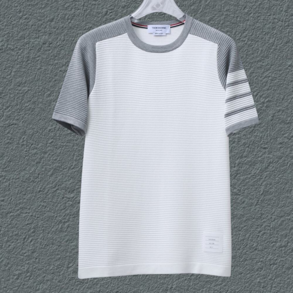 Men's White Grey Short Sleeve Thom Browne
